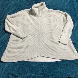 RACHEL ZOE Med Creamy/Grey Ribbed Turtleneck Sweater Cotton Blend High-Low
